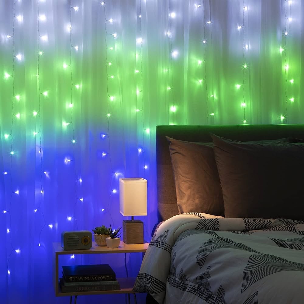 Curtain Lights Cascading Battery-Operated LED 96 LEDs  3.5 × 5 Ft - Picture 11 of 14
